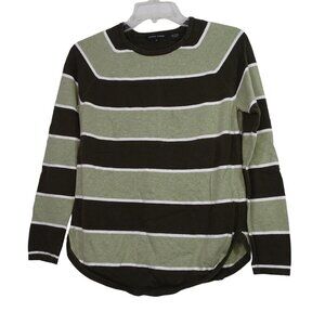 Jeanne Pierre Green Striped Long Sleeve Pullover Sweater Women Size S Cotton